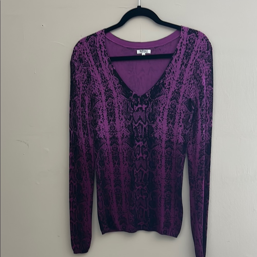 Buffalo David Bitton Purple and Black Patterned Sweater